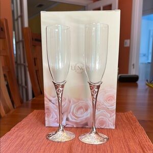 Lenox Silver Wedding Promises Opal Innocence Champagne Flutes